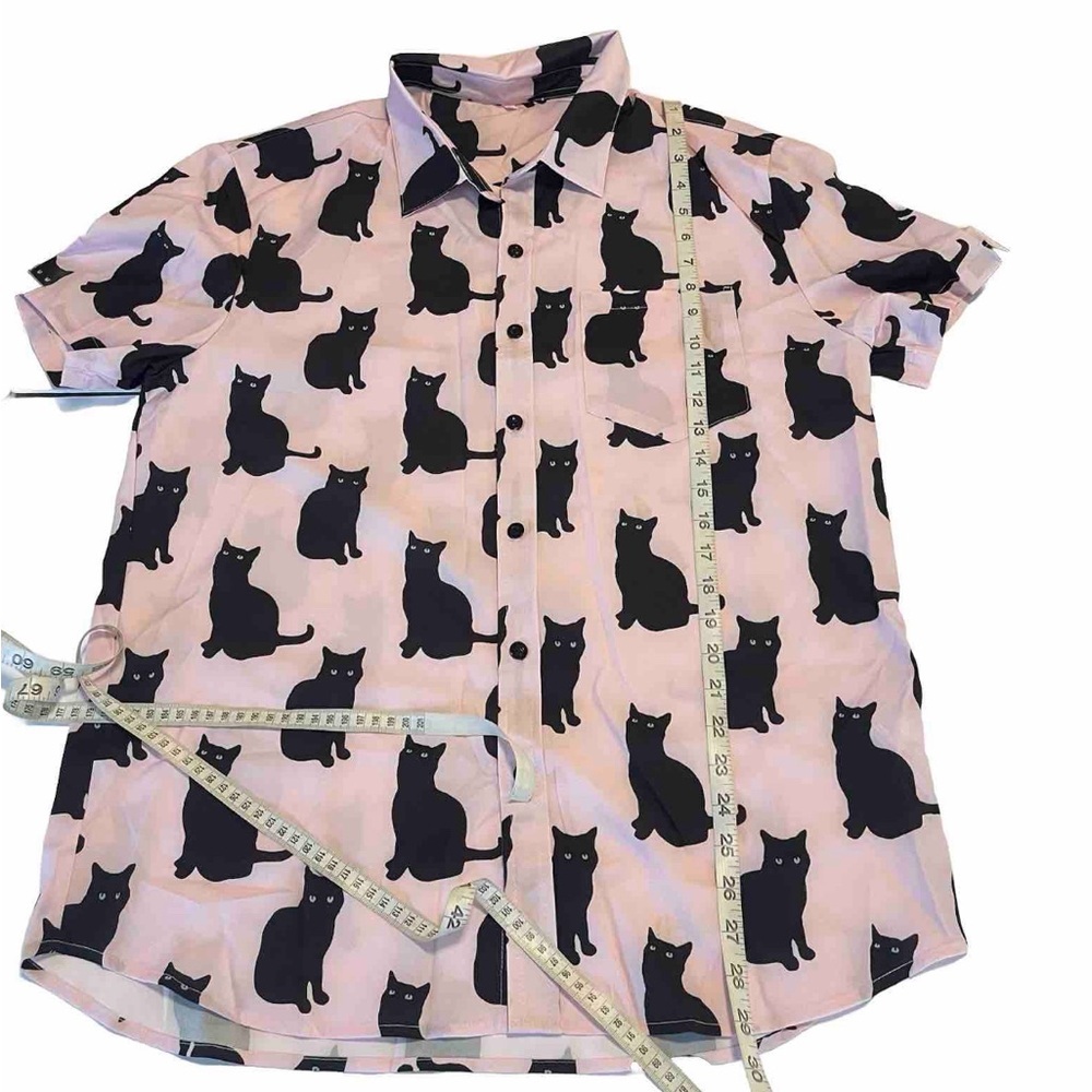 Shein Shirt Black Cats Pink Large New Button Down Mens - Picture 4 of 11